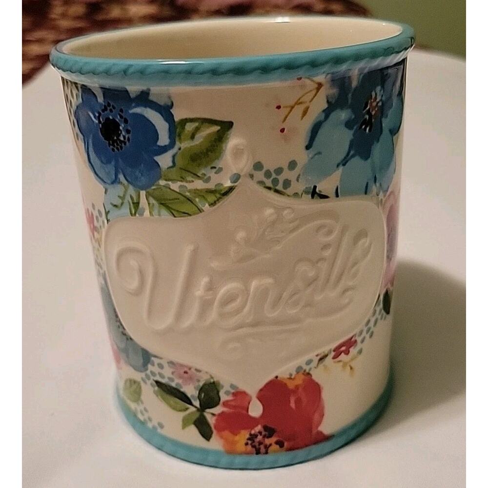The Pioneer Woman Stoneware Crock Melody Floral Bloom Utensil Holder 5.5"x4.5"